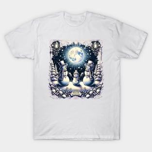 Snowman family in the moonlight T-Shirt